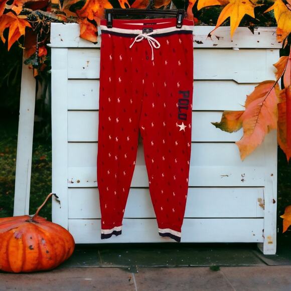 Polo Ralph Lauren loungewear cuffed sweatpants with side stripe all over print - Picture 1 of 5